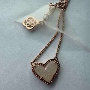 Kendra Scott Rose Gold Ari Heart Necklace in Iridescent Drusy